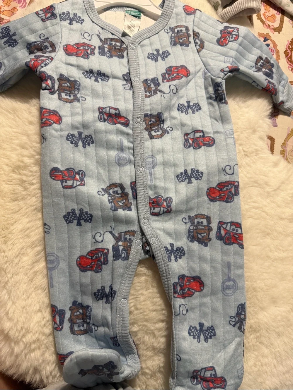 Disney Baby Blue Cars-print One-Piece Footed Pajamas